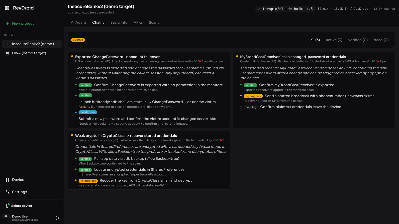 The AI agent's exploit chains with verifiable steps